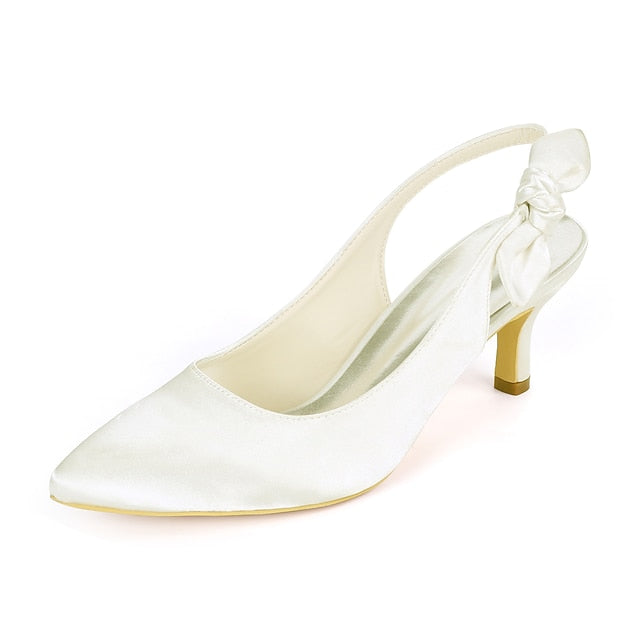 Toe - with White Bow Tie Pointed Heels Women for Slingback