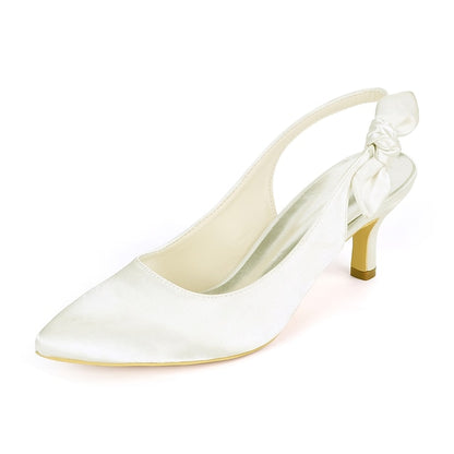 Toe - with White Bow Tie Pointed Heels Women for Slingback