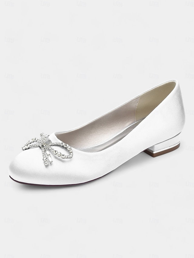 Bow Embellished Rhinestone Flats Round-Toe - Women's