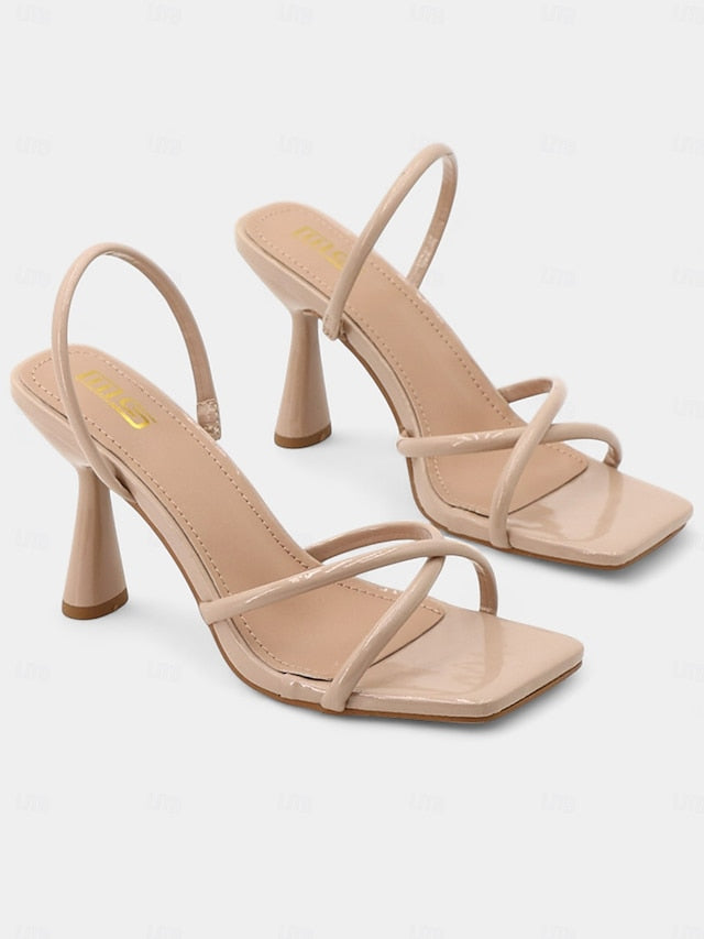 Sandals Strappy Square Beige – Design with Toe Heeled