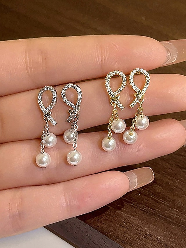 with earrings Women's imitation rhinestone pearl teardrop
