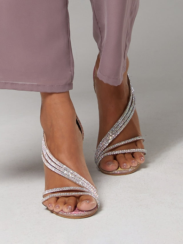 Women Strappy for Crystal Sandals – Rhinestone Heel High
