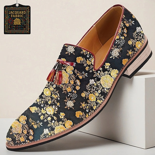 Pattern Floral Men's Jacquard Tassels with for Loafers