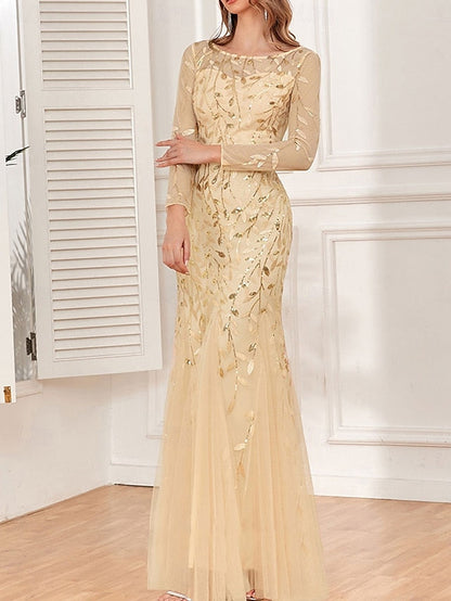 Crew Dress Elegant Neck the Floor Bride of Party Mother