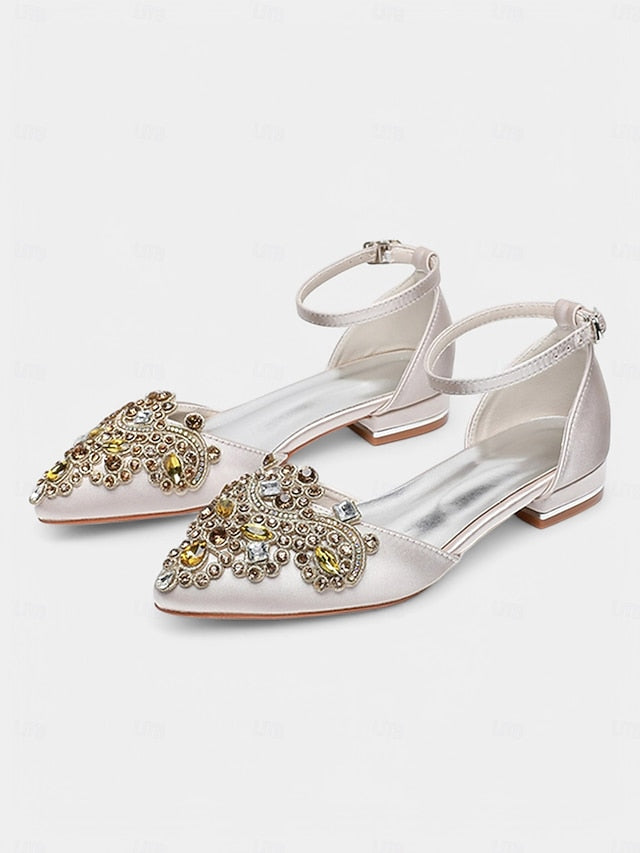 Embellished Green Vintage Gemstone Flats – Pointed-Toe Style
