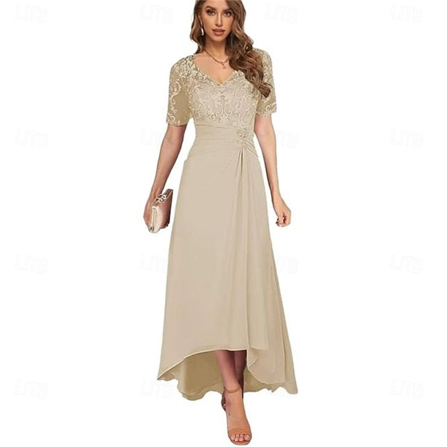 Mother Neck Dress Simple Bride the V of Elegant A-Line