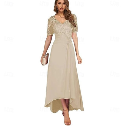Mother Neck Dress Simple Bride the V of Elegant A-Line