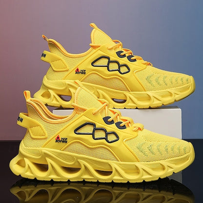 Men's Yellow Performance Sneakers with Flame Design,