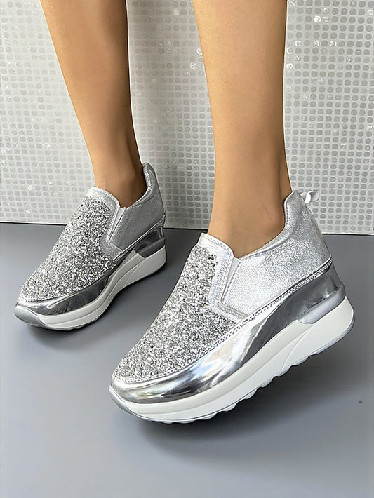 with Black Sneakers Glitter Women's Slip-On Metallic