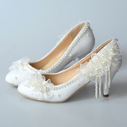 Heels Lace Wedding Platform with Floral Women's White