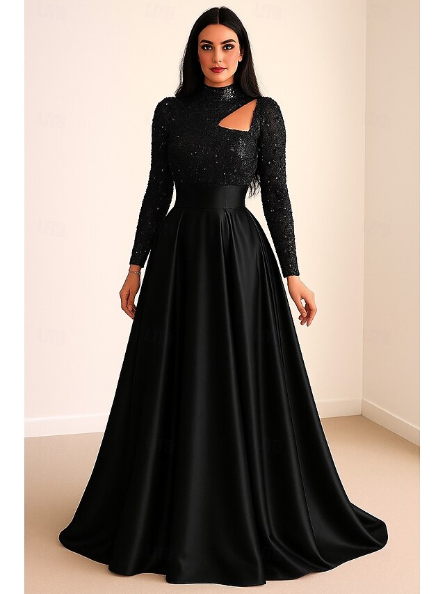 Formal Dress Carnival Sequined Black Evening A-Line Elegant Gown