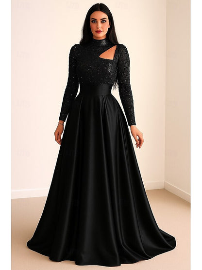 Formal Dress Carnival Sequined Black Evening A-Line Elegant Gown