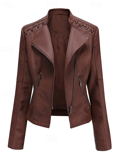 Leather Jacket Women's Zipper Faux Comfortable Pocket