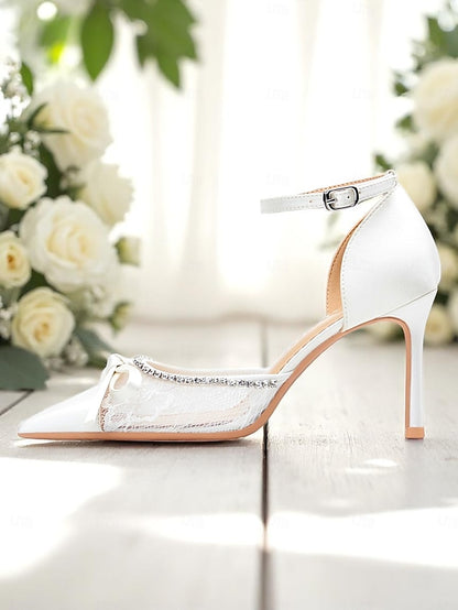 Lace White Satin Women's Heels High