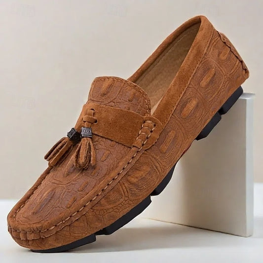 Wholesale SampleMen's Brown Faux Suede Loafers with Tassel Detail and
