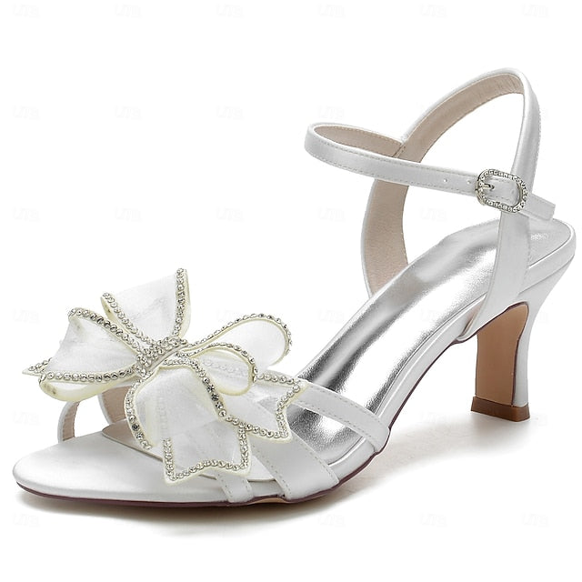 Rhinestone Detail with Kitten Luxury Bow Sandals – Bridal Heel