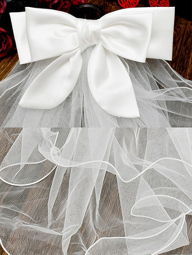 Bridal Tulle Ivory Ribbon Satin Elegant - and Soft with Veil