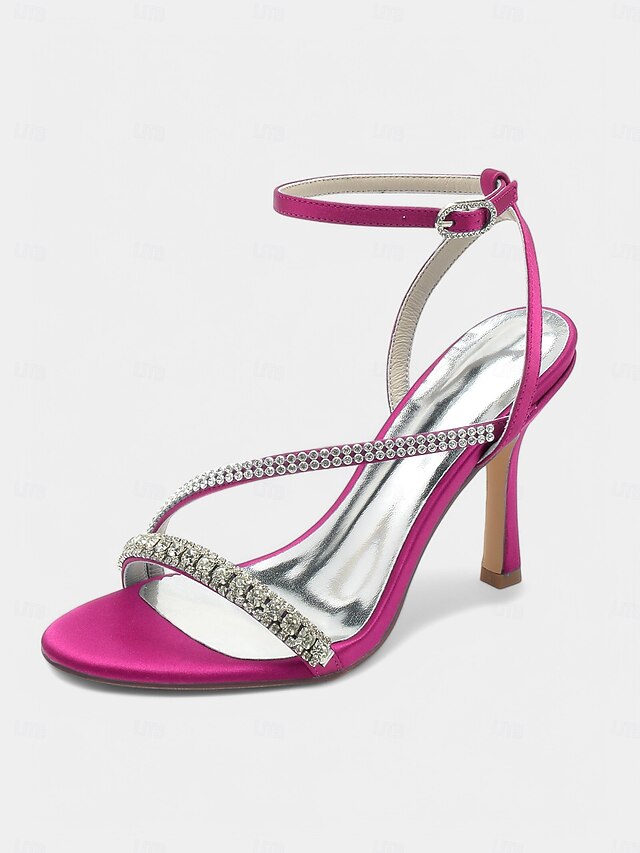 Champagne Satin Sophisticated Strappy Rhinestone Heels –