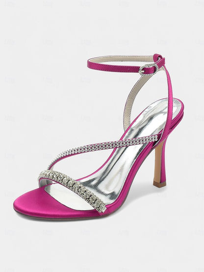 Champagne Satin Sophisticated Strappy Rhinestone Heels –