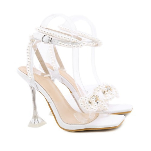 Women's Heel Pearl-Embellished Clear – Sandals High