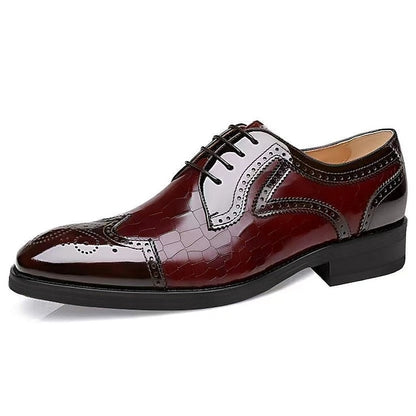 Burgundy Oxford Patent Shoes Brogue Men's with Leather