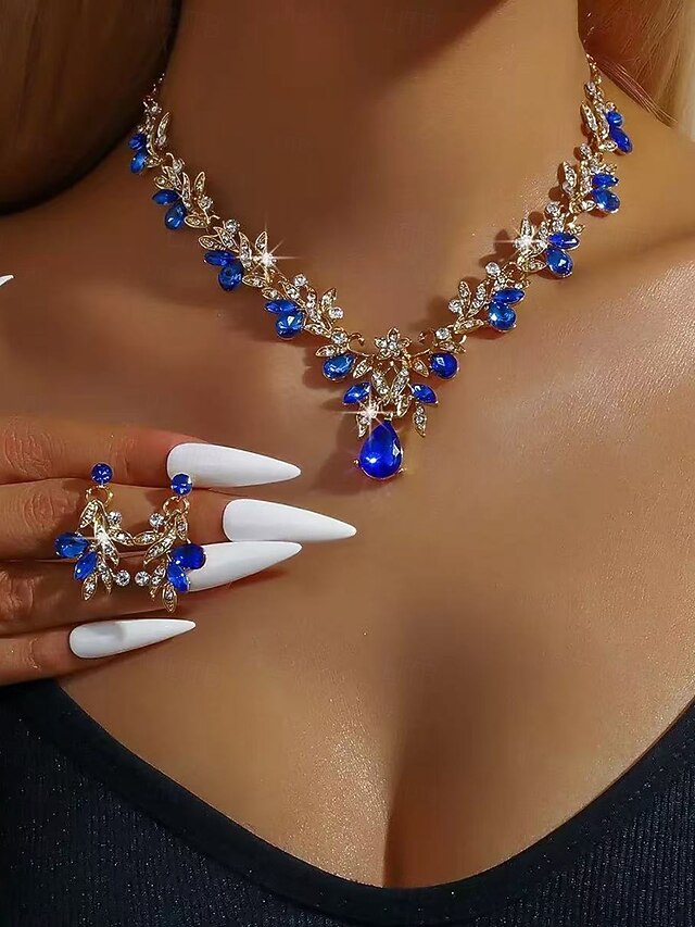 Set Gold Rhinestone - with Teardrop Pendant Jewelry Women's