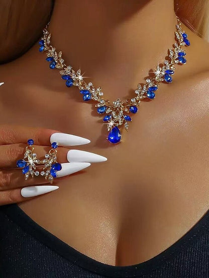 Set Gold Rhinestone - with Teardrop Pendant Jewelry Women's