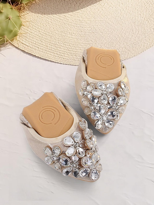 Foldable Silver Rhinestone Flats with Women's
