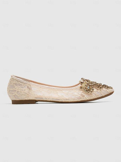 with Beige Lace Ornate Flats Women's Elegant Ballet