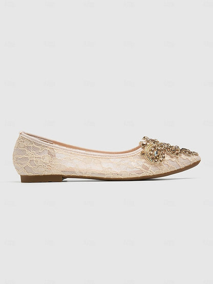 Lace Ornate Elegant with Beige Ballet Flats Women's