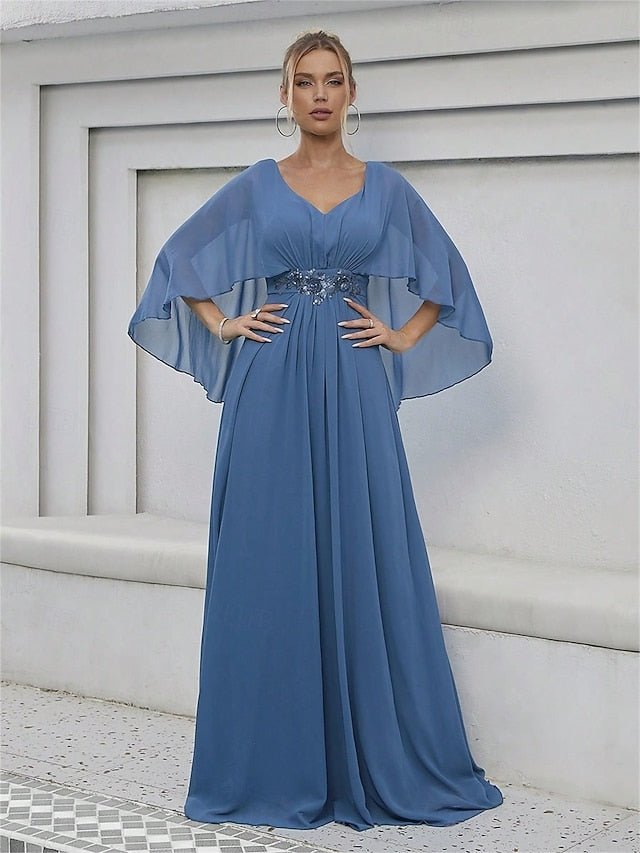 Mother Bride V the Dress Elegant Floor Party Neck of