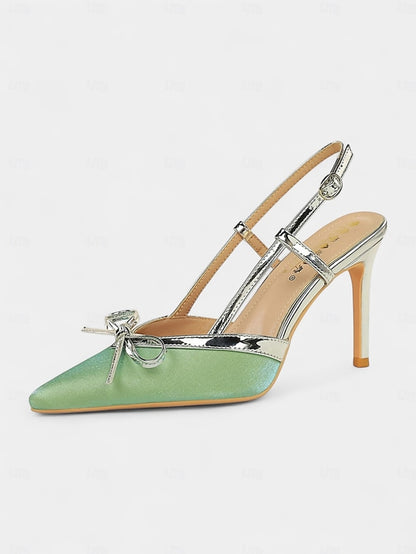 Heels Red Stiletto Pointed and Women's - Green Slingback