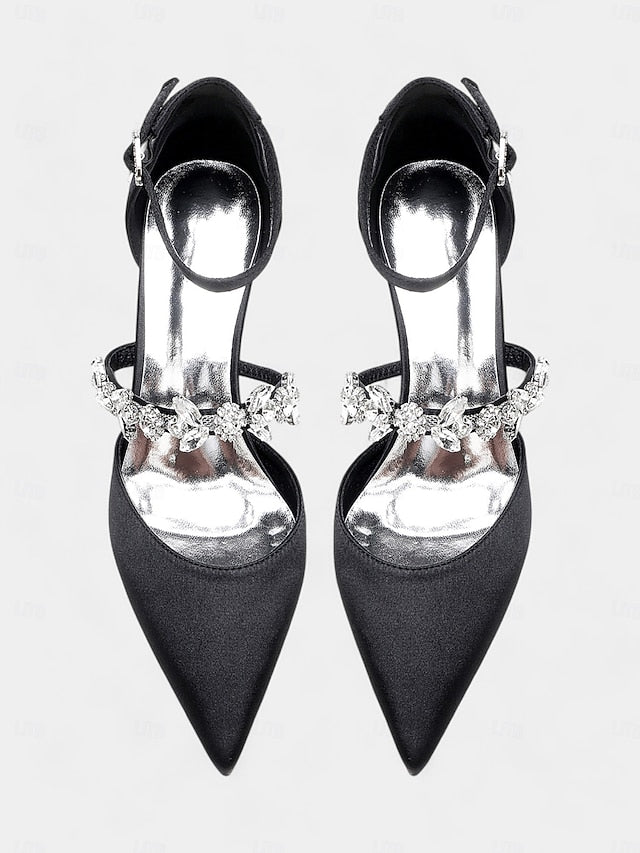 Black Heels Women's Embellishments - Satin with Rhinestone