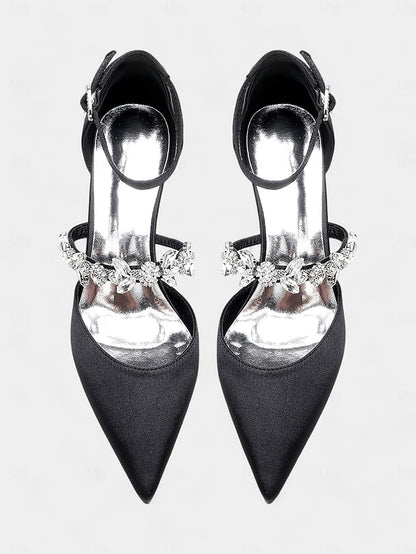 Black Heels Women's Embellishments - Satin with Rhinestone