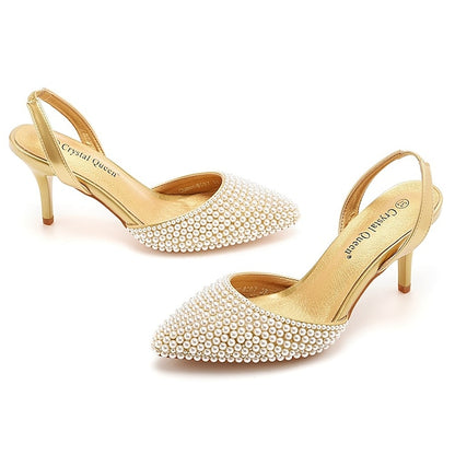 with Women's Heels Embellishments – Pearl White Slingback