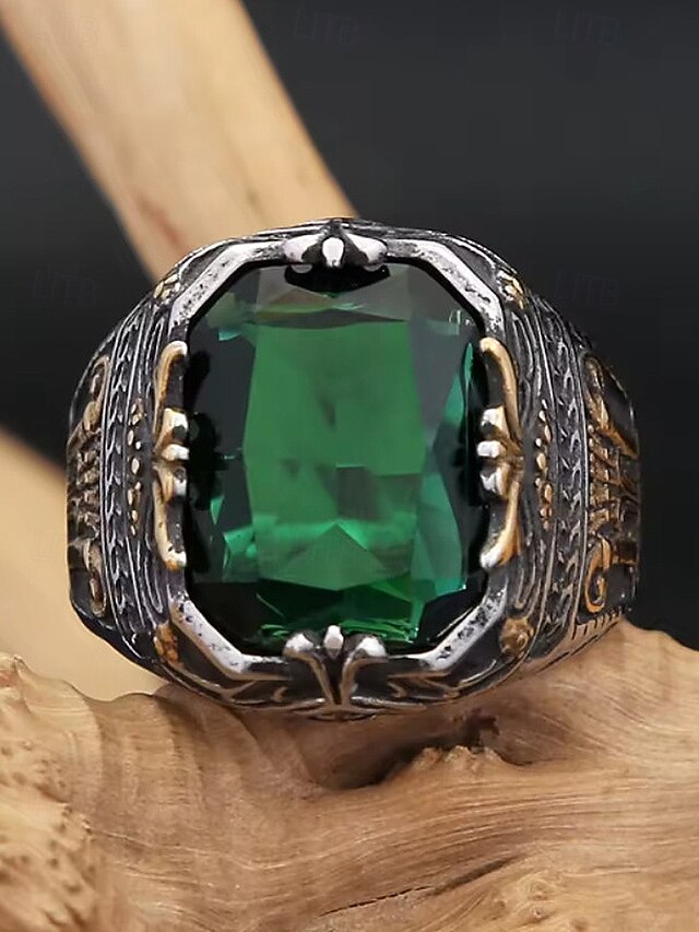 Gemstone Ring Men's Alloy