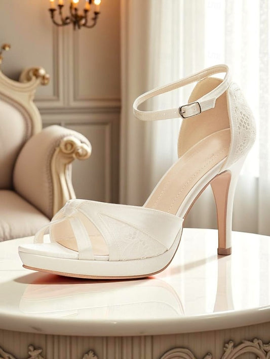 Women's Sandals High Heel Satin Toe Pink with Elegant Peep