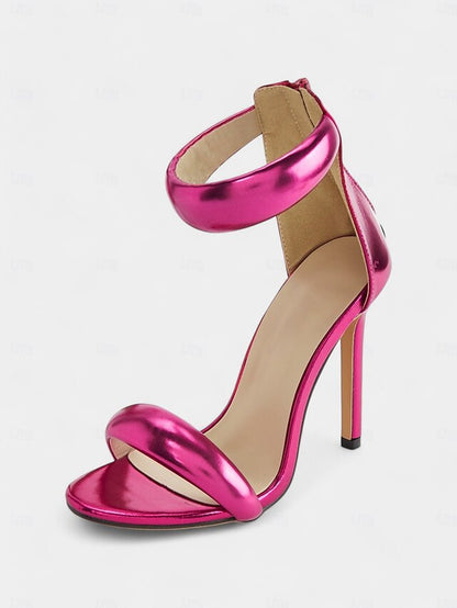 - Strap for Metallic Stiletto Women Fuchsia Heels Ankle