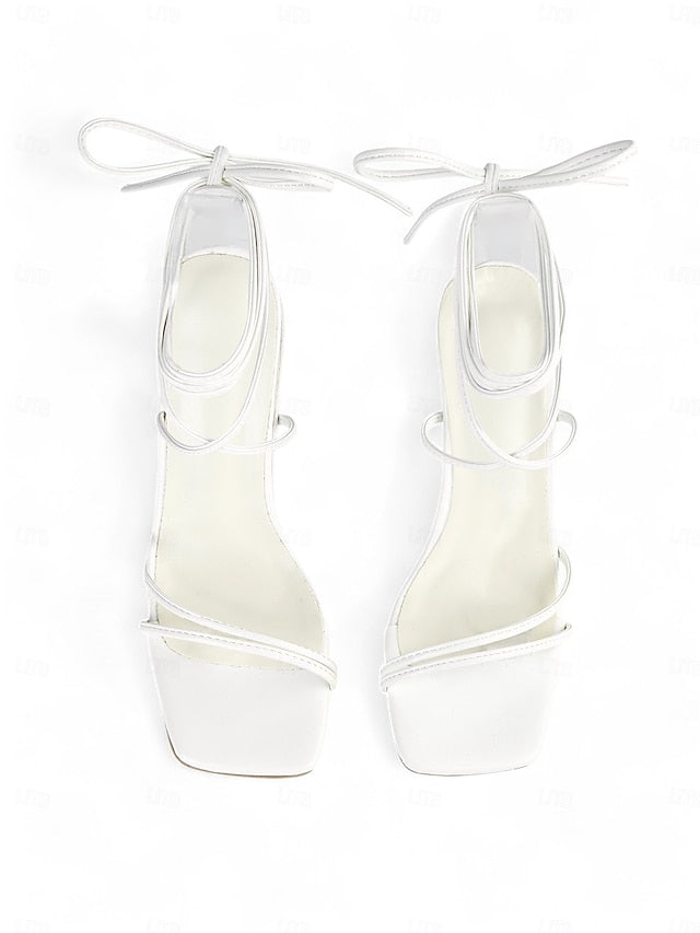 Heel Clear Heels White with Block Women's Lace-Up Strappy