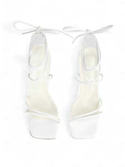 Heel Clear Heels White with Block Women's Lace-Up Strappy