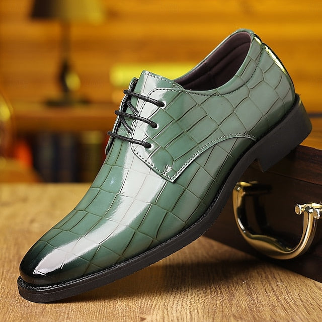 Men's Oxford Green Leather Shoes Print – Crocodile Faux