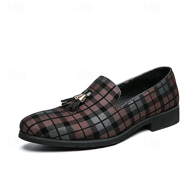 Men's Plaid Loafers with Tassel Decoration – Elegant