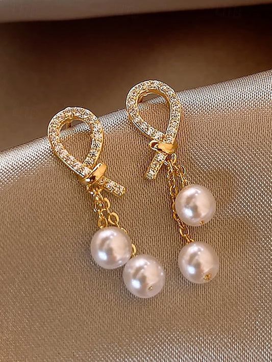 with earrings Women's imitation rhinestone pearl teardrop
