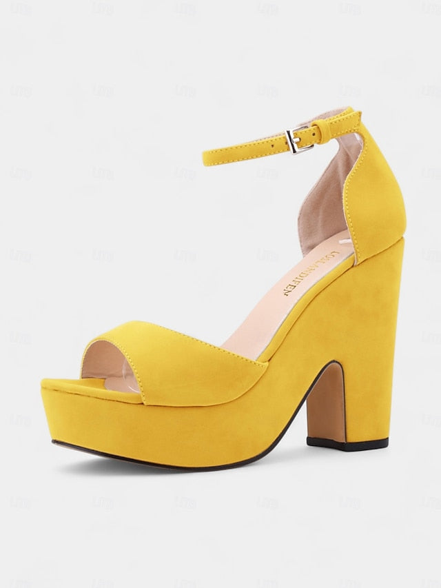 Heel Platform Block Suede Chunky Women's Sandals - Nude