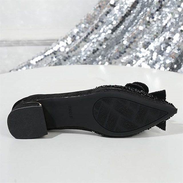 Rhinestone Elegant Women's Bow with - Glitter Detail Flats