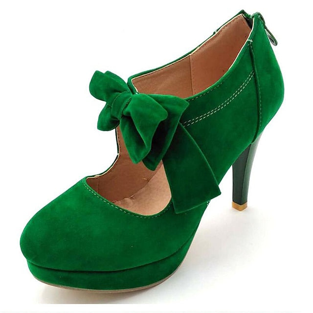 High Women's Bow Red Platform Vintage Pumps – Heel Suede