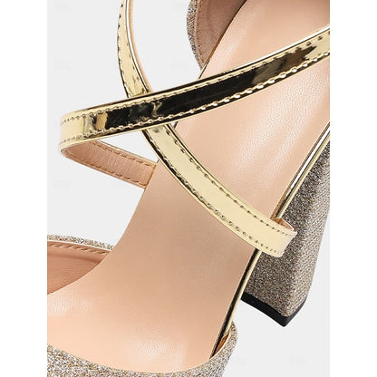 with Platform Ankle Heel Strap Women's Sandals Glitter High