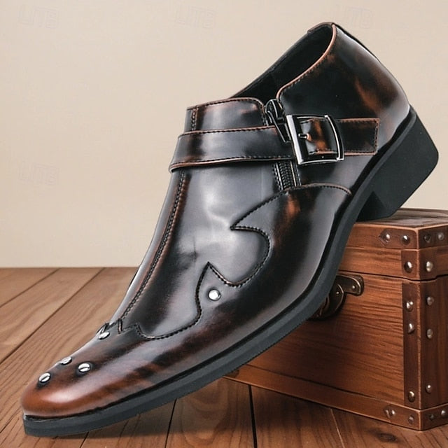 Leather Black – Shoes Formal Strap Men's Monk