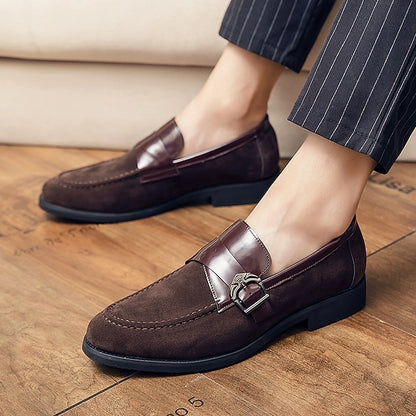 Men's Patent with Loafers Leather and Metal Strap Suede