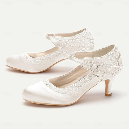 Mid-Heel Lace - Women's Elegant Satin Heels Comfortable Red